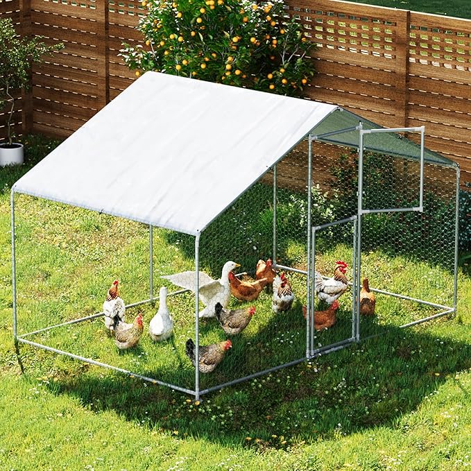 Large Metal Chicken Coop,19.7x9.8x6.4 FT Chicken Run for Yard with Waterproof & Anti-UV Cover,Walk in Chicken Pen with Feeding Door (6.6 * 9.8 * 6.4 ft)