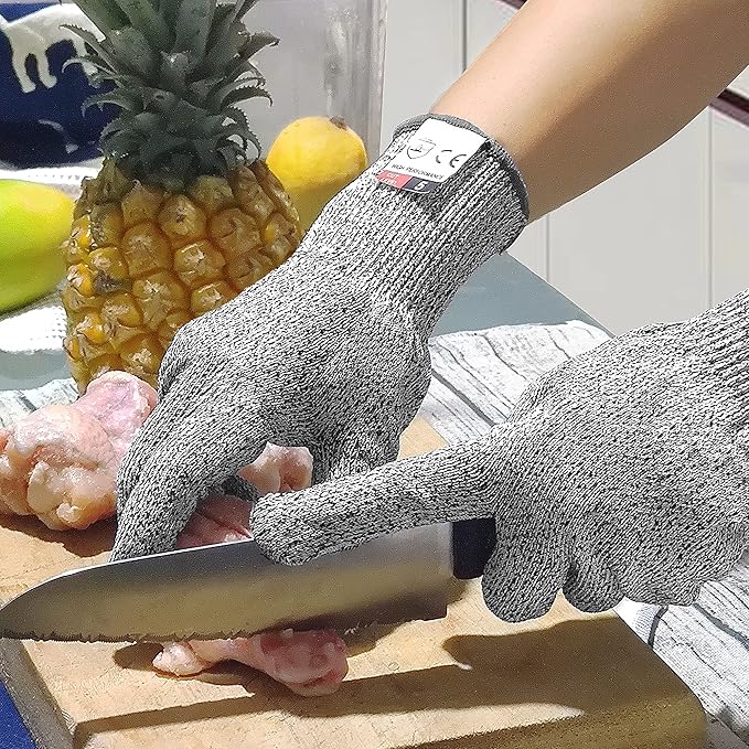 DEYAN Cut Resistant Gloves, Level 5 Protection Safety Cutting Gloves, Kitchen Cuts Glove for Chef Oyster Shucking, Mandolin Slicing, Meat Cutting and Wood Carving(Large-2 Pairs)