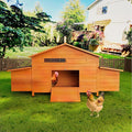 Large Wooden Chicken Coop Outdoor Hen House with Nesting Box，Walk-in Poultry Cage with Secure Locks, Metal Mesh Run for Backyard Farm Use (Brick red 67.7")