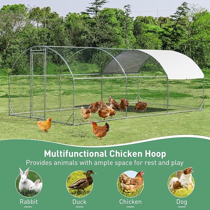 Giantex 19ft Metal Chicken Coop, Galvanized Walk-in Chicken Run with Waterproof PE Cover, Dome Shaped Poultry Cage Hen Run House Rabbits Habitat Cage for Backyard Farm Outdoor (19 x 9.2 ft, Dome)