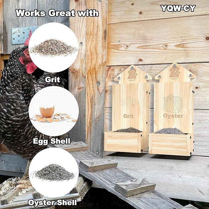 2Pack Chicken Oyster Shell and Grit Feeder, Wooden Chicken Feeder Combo, Hanging Gravity Chicken Grit Feeder, Coop Accessories for Healthier Hens Chick and Eggs