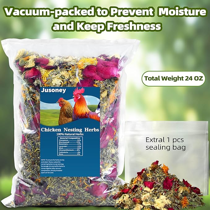 JUSONEY 24 OZ Nesting Herbs for Chicken Coop, Premixed 8 Dried Herbs Nesting Pads,Chicken Coop Accessories Help Coop Smell Promote Egg Production