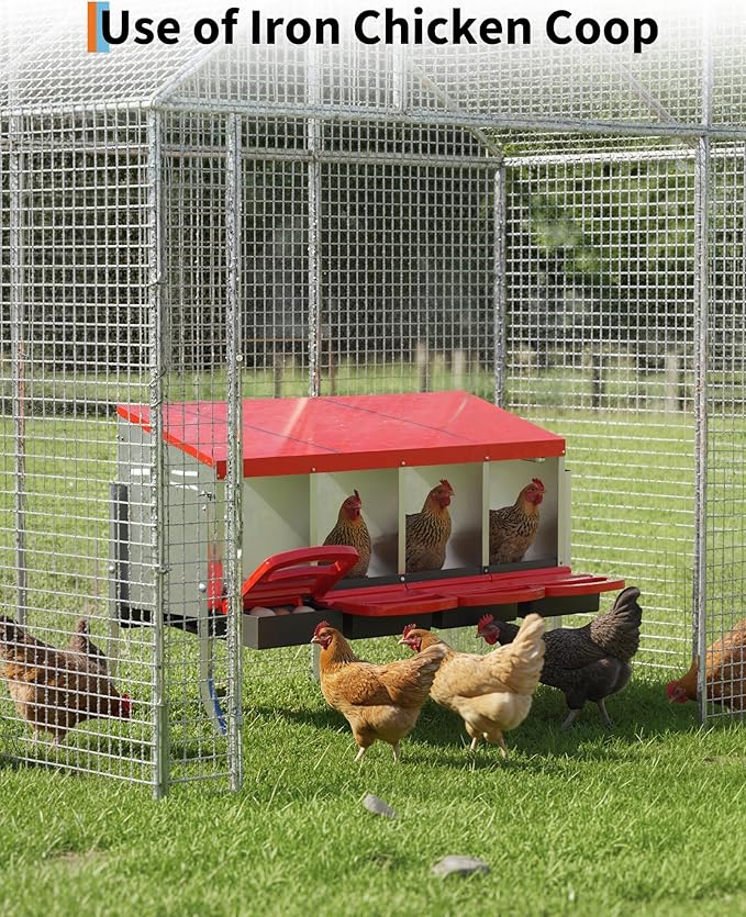 Metal Chicken Nesting Box with Easy-Collect Tray & Lid – 3/4/2x2 Compartment Heavy Duty Roll Away Nesting Boxes for Chickens, Wall Mount or Freestanding, Galvanized Steel Hen Laying Box for Coop