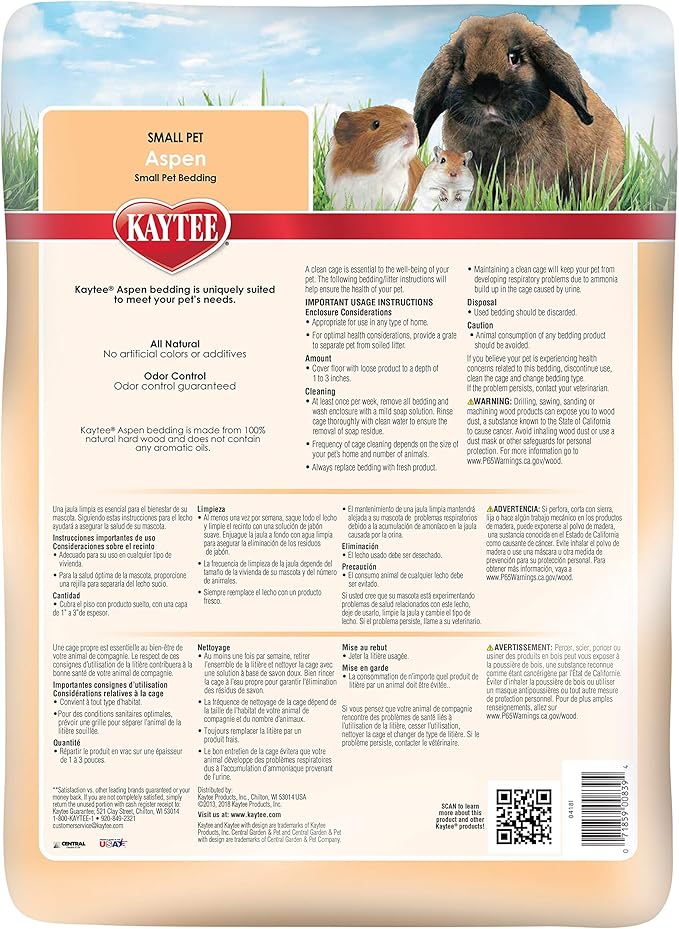 Kaytee Aspen Small Animal Pet Bedding For Pet Guinea Pigs, Rabbits, Hamsters, Gerbils, and Chinchillas, 52.4 Liters