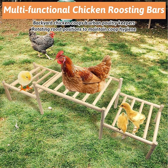 Hamiledyi Climbable Chicken Roosting Perch for Coop - Natural Wood Poultry Perch with Exercise & Playground Design, Durable Climbing Perch for Hens to Play and Stay Healthy