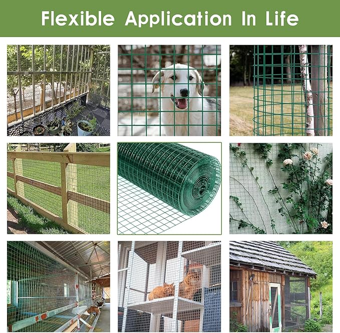 Tongmo 24" x 100' Green Chicken Wire Fencing, 19 Gauge Green Wire Fence, 1"x1" Mesh Size Metal Welded Wire Garden Fence Roll, Poultry Netting for Rabbit/Duck/Chicken