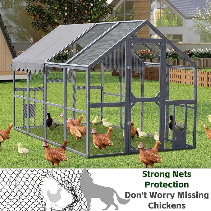 Endark 110" Large Walk-in Chicken Coop: A Spacious Outdoor Yard & Playpen with Waterproof Roof. Features Durable Wood Construction for Superior Rain Protection (Brown) (Grey)