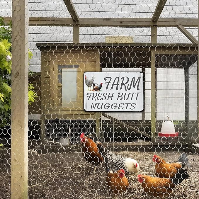 Funny Chicken Sign Gift 2 Pack Ouffun Farm Fresh Butt Nuggets Tin Sign for Home Farm Chicken Coop Farmhouse Kitchen Garden Decor 8 X 12 Inch