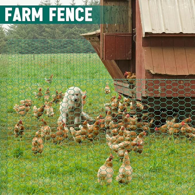 48 in X 200 ft Chicken Wire Fencing Metal Floral Chicken Wire Mesh for Crafts Poultry Garden, 1 Inch Hexagonal Galvanized Hardware Cloth Netting for Poultry Coop Barrier Rabbit Cage(Green)