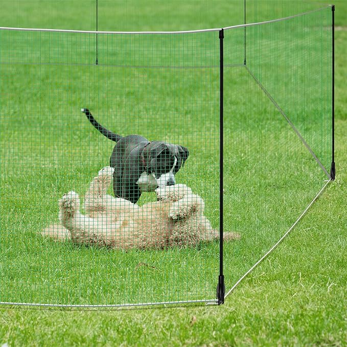 Non Electric Fence Netting 48" x 100', Boundary Fence with Double Spiked Posts&Windproof Kit, Portable Poultry Fence for Dogs, Chickens, Ducks, Turkeys Suitable in Backyard, Garden