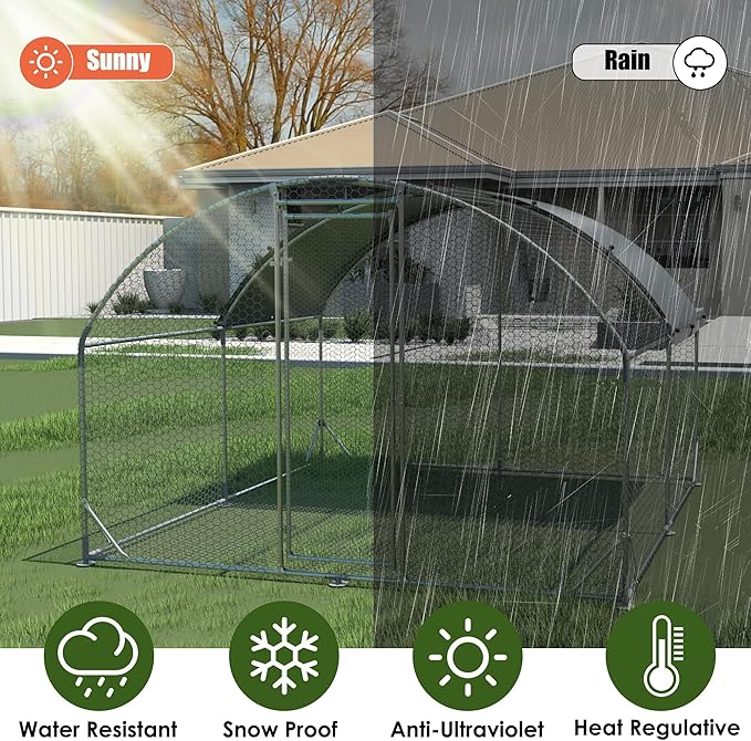 Metal Chicken Coop Run Large Chicken Coop for Yard with Cover Coupe Heavy Duty Poultry Cage for Outside with Waterproof Anti-UV Cover for Outdoor Farm Use Dome Roof Hen House Duck Pen Rabbit Cage