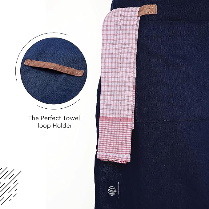 Encasa XO Adjustable Kitchen Cotton Apron With Pockets & Towel Holder Of Size 27x33 in (Scotch Blue) for Men & Women Chefs For Cooking & Baking in Home, Restaurants & Barbeque
