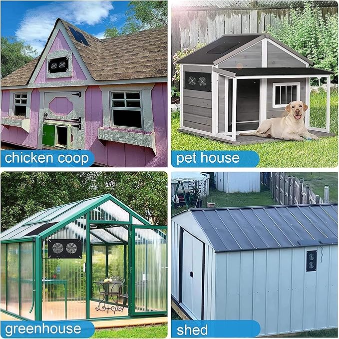 Solar Powered Exhaust Vent Fan, Professional Efficient Energy Saving Solar Powered Duct Fan for Outside Attic Dog House Shed Chicken Coop 5W, Solar Vent Fan
