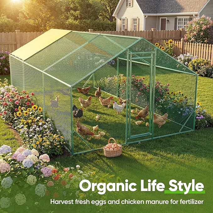Quictent Premium Large Metal Chicken Coop Run Upgraded with Reinforced Hardware Cloth & 1.26" Galvanized Metal Tube, Walk-in Poultry Cage for Outdoor Yard Farm, Waterproof Cover, 19.7x9.8x6.6FT