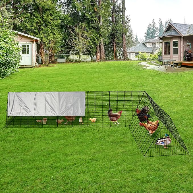 Modular Metal Chicken Tractor – 118" L Portable Chicken Run with Corner Frames, Waterproof Cover & Ground Stakes – Outdoor Duck Cage, Rabbit Run, Chicken Tunnels for Yard & Garden
