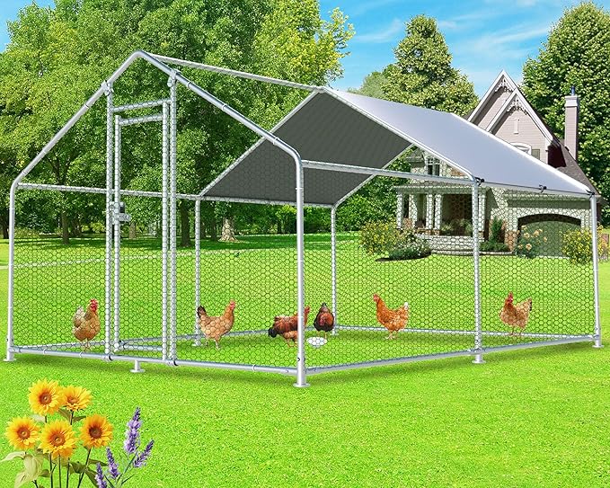 Large Metal Chicken Coop 12.8x9.84x6.6ft Chicken Runs for Yard with Cover, Walk in Chicken Coops for 10 Chickens, Heavy Duty Chicken Run Lockable Chicken Pen Outdoor Poultry Cage