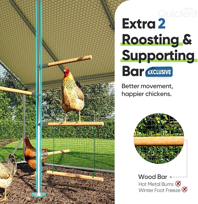 Quictent 18x9x6.6ft Metal Chicken Coop Run with Perch & Swing, Elite Series Large Walk-in Outdoor Poultry Cage Heavy Duty Predator Proof Hen Duck Rabbit Farm Pen House, Waterproof Anti-UV Cover