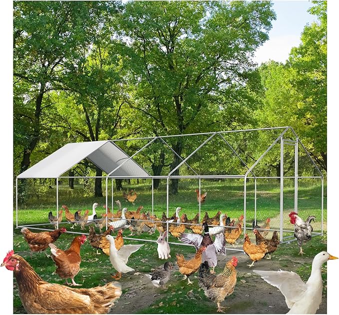 Large Metal Chicken Coop Walk-in Poultry Cage Chicken Runs for Yard with Coverd Chicken Pen for 40 Chickens Duck Rabbit House Outdoor
