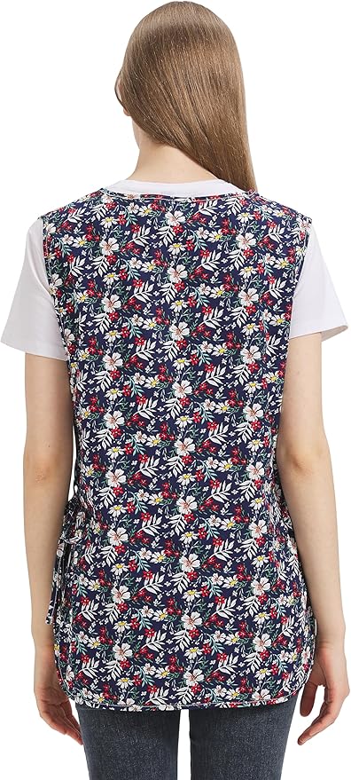 Nanxson Women Cobbler Apron with 2 Patch Pockets Cotton printed Smock with Side Ties for Work Chef kitchen CF3187