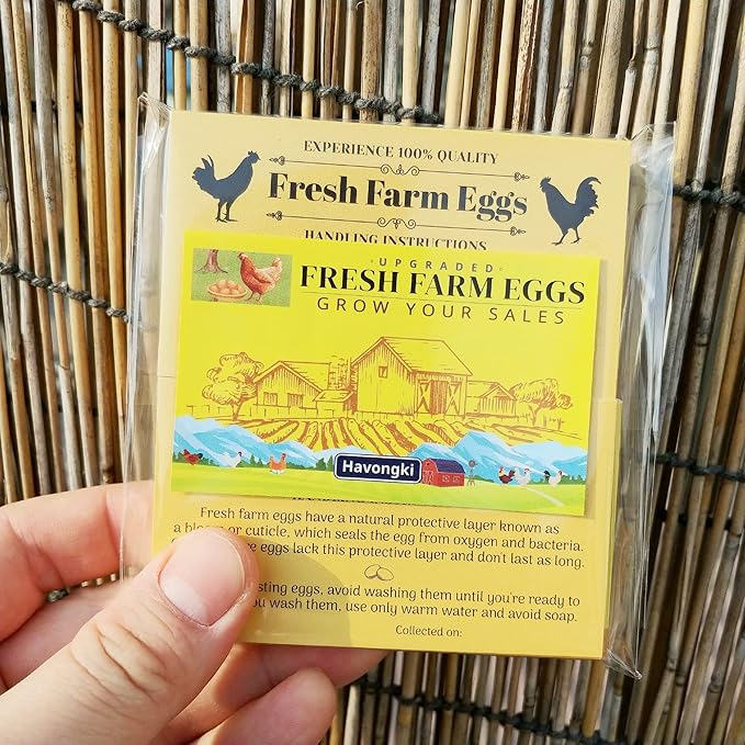 100 Pack Premium Fresh Farm Eggs Handling Instructions Care Accessories Cards Labels | Egg Blank Cartons 4 6 12 15 18 30 48 50 Count Basket Box Container Storing Extra Organizer -M10CH100