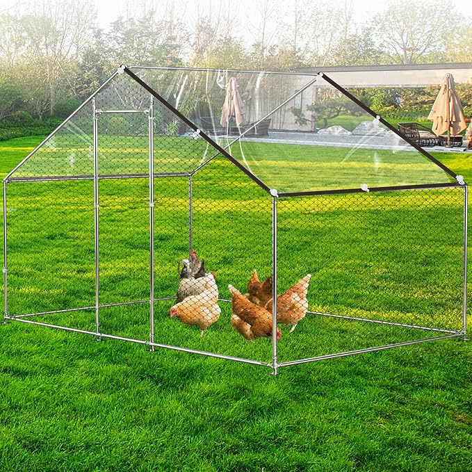 2 PCS 6.6x13 Ft Chicken Coop Covers with 10 Pcs Ball Bungees Cords Transparent Waterproof Material Protection from Sun Rain Snow and Low Temperature