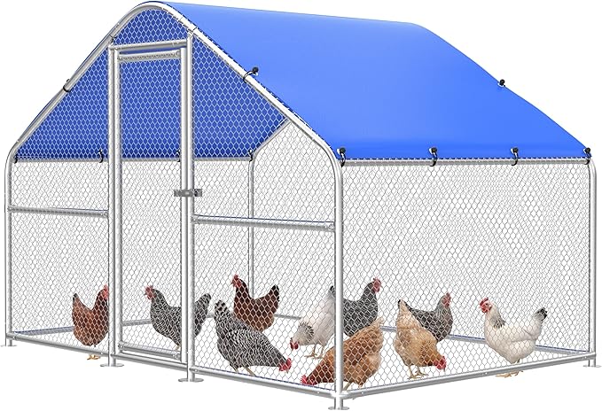 Sino Luban Large Metal Chicken Coop Run for 10 Chickens/Ducks, Chicken Runs for Yard with Waterproof Cover, Chicken Enclosure Chicken Pen Outdoor, Walk-in Poultry Cage (Upgrade wall Support Brace)