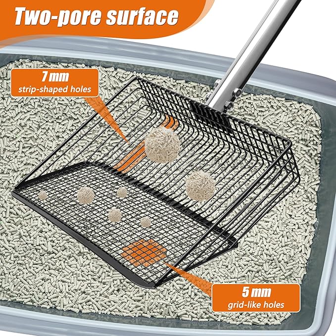 10 Inch Large Metal Chicken Poop Scooper with Adjustable 24–68 Inch Stainless Steel Handle, Heavy Duty Litter Sifting Shovel for Chicken Coop, Cat Litter, Yard, Farm Cleaning Tool