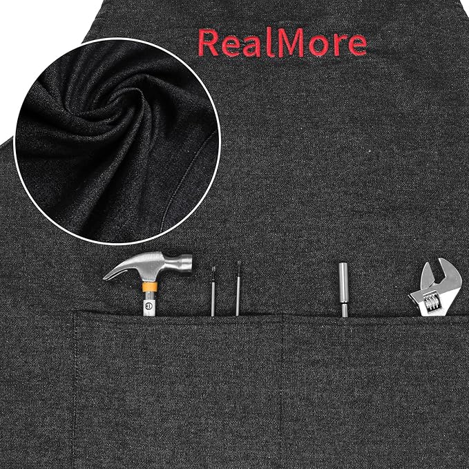 Cotton Denim Apron Waterproof Oil Resistant Work Apron with Pockets, for Cooking, BBQ, Grilling, Chef, Bartender, Carpenter, Painting, Gardening, Blacksmith, Adjustable Straps