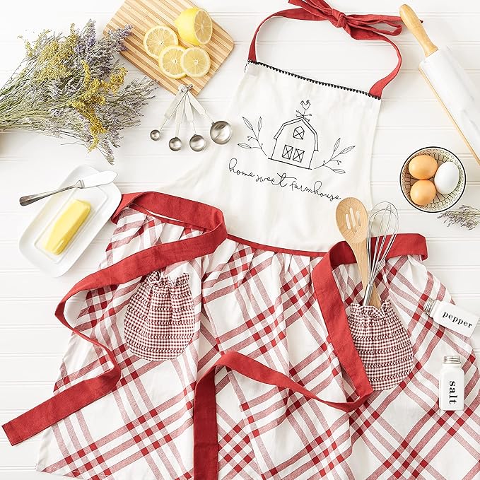 DII Home Sweet Farmhouse Kitchen Collection, Apron, Barn Red