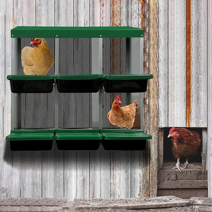 Wall-Mountable Galvanized Steel Chicken Nesting Boxes, 6/8Hole Metal Laying Box with Ventilated Design, Roll Away Egg Collection Tray, Weatherproof Hen Roosting Boxes for Coop