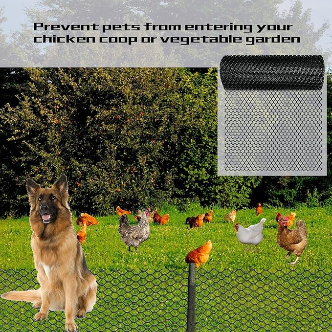 Black Plastic Wire Mesh Fence Plastic Chicken Wire Fence Mesh 7.87IN x5.91FT Best for Poultry, Cat,Dogs, Rabbit, Snake & Gardening Plastic Chicken Wire Mesh,with 25 Pcs Fixed Straps