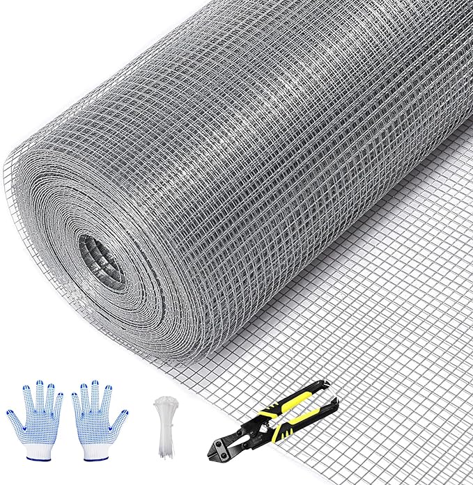 Tongmo 48" x 100' Hardware Cloth, 1inch Mesh Galvanized Chicken Wire Fence, 19 Gauge Welded Wire Roll,Garden Fence, Poultry Netting for Rabbit/Duck/Chicken Coop