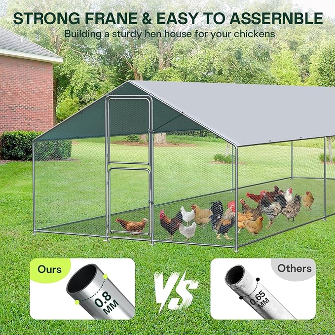 LotFun Metal Chicken Coop, Outdoor Chicken Runs for Yard with Waterproof & Anti-UV Cover, Double Lockable Doors, Outdoor Hen/Duck/Rabbit Runs for 10-30 Chickens (79.2 x 79.2 x 117.6 in)