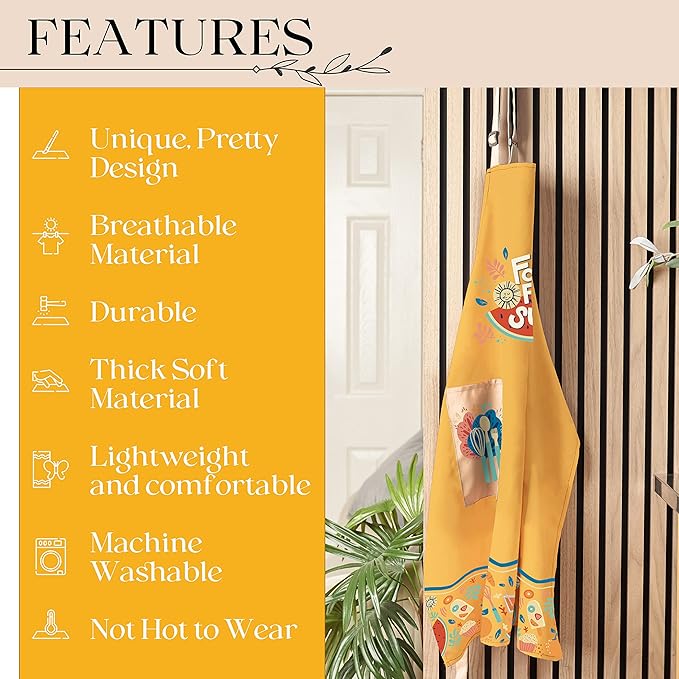 Waterproof Apron for Adults – Adjustable Fit with Deep Pockets, Stylish Cooking & Baking Apron for Women & Men