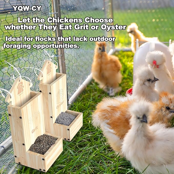 2Pack Chicken Oyster Shell and Grit Feeder, Wooden Chicken Feeder Combo, Hanging Gravity Chicken Grit Feeder, Coop Accessories for Healthier Hens Chick and Eggs