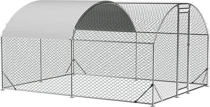 OUYESSIR Outdoor Metal Chicken Coop, Large Walk-in Chicken Run Pen with Waterproof Cover, Rabbit Habitat Dome Roof Dome Poultry Cage for Backyard Farm Use (10'W x 13'L x 6.5'H)