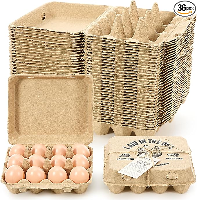 Maxdot 36 Pack Egg Cartons Bulk 3x4 Style Holds Cardboard Egg Cartons Made from Paper Pulp with Instruction Cards & Jute Rope Empty Egg Tray Holder for Family Farm, Supermarkets, Kitchen
