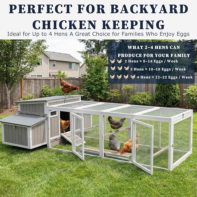 Outdoor Chicken Coop Wooden Hen House with Run for 2-4 Chickens Hens Coop for Backyard Weatherproof Roof, Nesting Box, Roosting Bar, Pull-Out Tray for Small Pets Rabbit (COOP84+RUN88)
