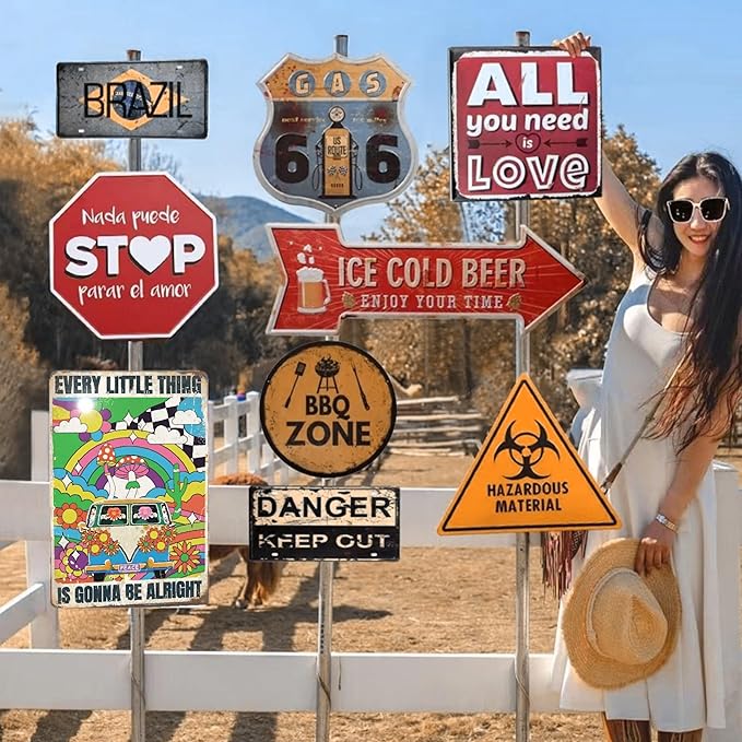 Hippie Bus Every Little Thing Is Gonna Be Alright Vintage Metal Poster Sign Decor-Retro Aluminum Metal Tin Sign for Home Wall Decor, Garden, Bedroom, Signs Gift,12''x 8''