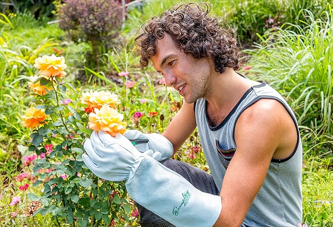 Rose Pruning Gloves for Men and Women - Thorn Proof Goatskin Leather Gardening Gloves with Gauntlet (Medium，Natural)
