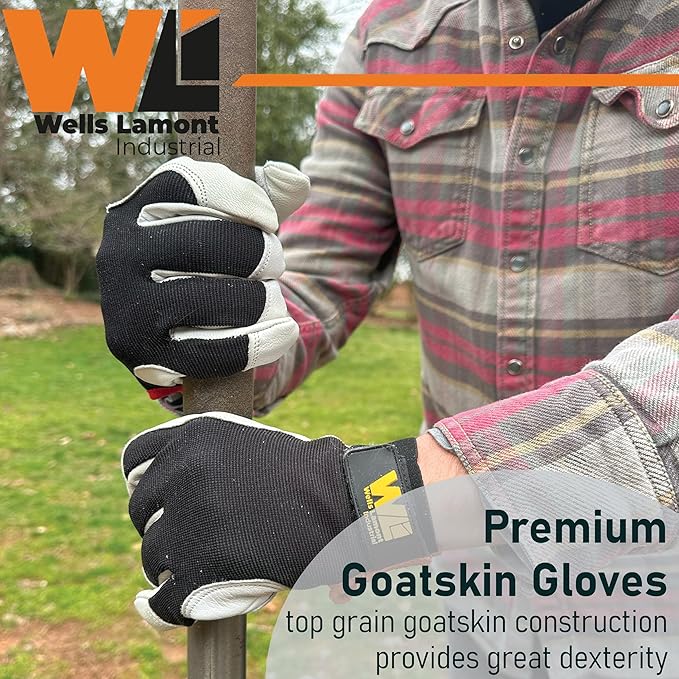 Wells Lamont 1919A4 Goatskin Leather Gloves - Mechanics Style, ANSI Cut A4, Double Palm, XX-Large, 1 Pair