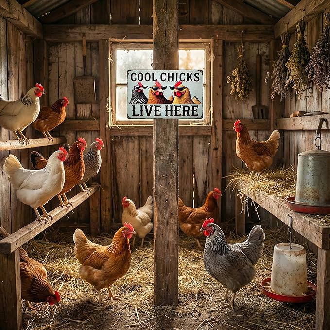 Chicken Decor Cool Chicks Live Here Vintage Tin Sign for Chicken Coop Farm Kitchen Garden Yard Decor 8x12 INCH (3830)