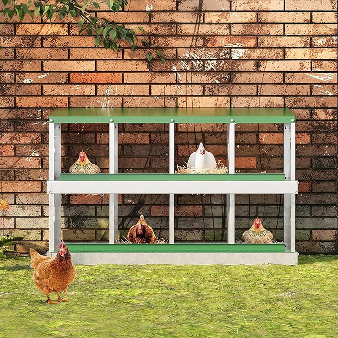 Chicken Nesting Box, 8 Holes Steel Chicken Nesting Boxes for Chicken Coop, Large Vented Holes Chicken Laying Boxes with Rollout Egg Collection, Wall Mount Coops for Chickens, Hens, Green