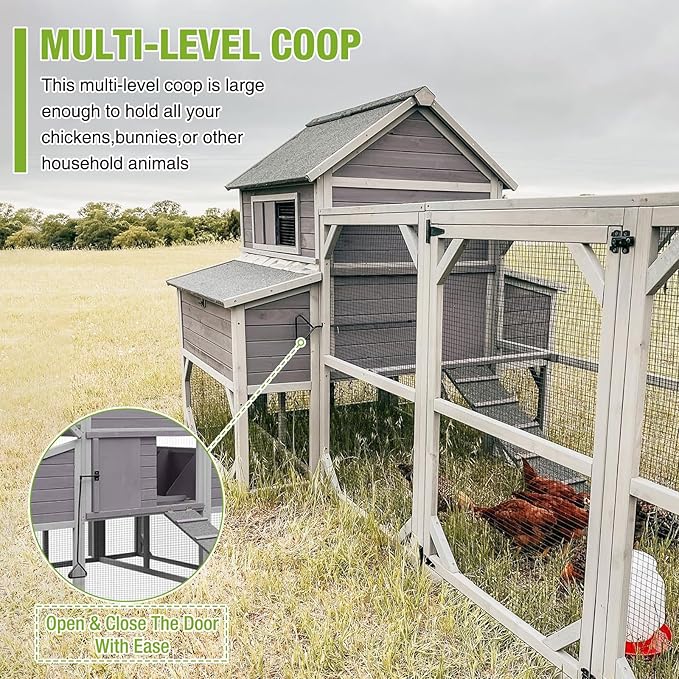 GUTINNEEN Chicken Coop with Run for 8-10 Chickens Extra Large Hen House Poultry Cage Outdoor with Nesting Box