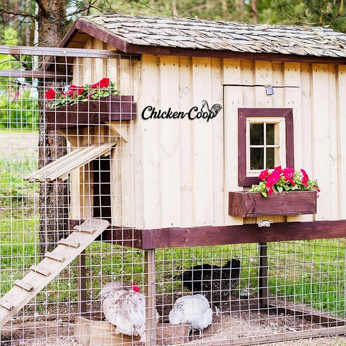 Metal Chicken Coop Signs with Rooster, Funny Chicken Coop Signs for Coop Door Home Farm Farmhouse Kitchen Wall Decor 4.3x16 inches