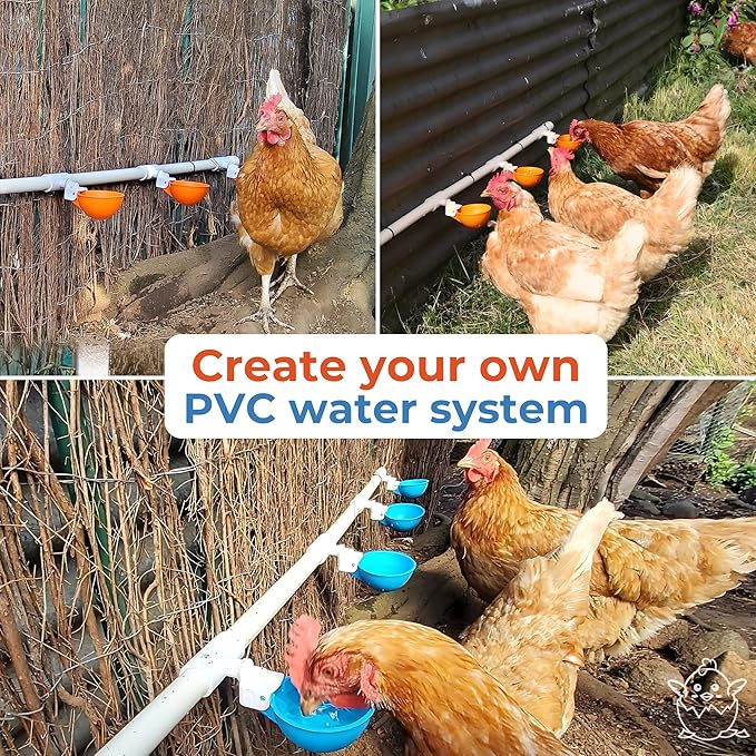 Lil'Clucker Large Automatic Chicken Waterer Cups and 1/2" PVC Tees - Chicken Water Feeder - Suitable for Chicks, Duck, Goose, Turkey and Bunny - Poultry Water Feeder Kit (Blue, 5-Pack)