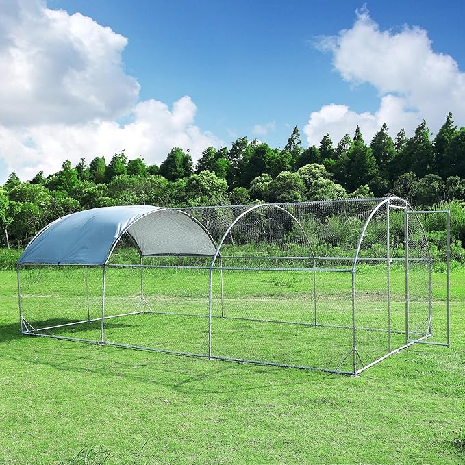 Large Metal Chicken Coop Upgrade Tri-Supporting Wire Mesh Chicken Run,Chicken Pen with Water-Resident and Anti-UV Cover,Duck Rabbit House Outdoor(9'W x 19'L x 6.5'H)