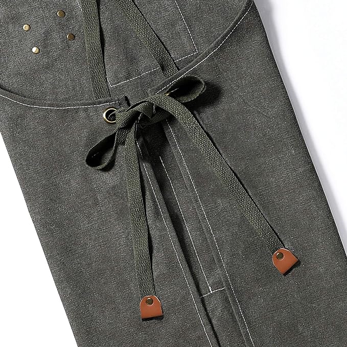AFUN Chef Aprons for Men Women with Oversized Pockets, 16-Ounce Cotton Canvas Cross Back Heavy Duty Work Apron (Grey)