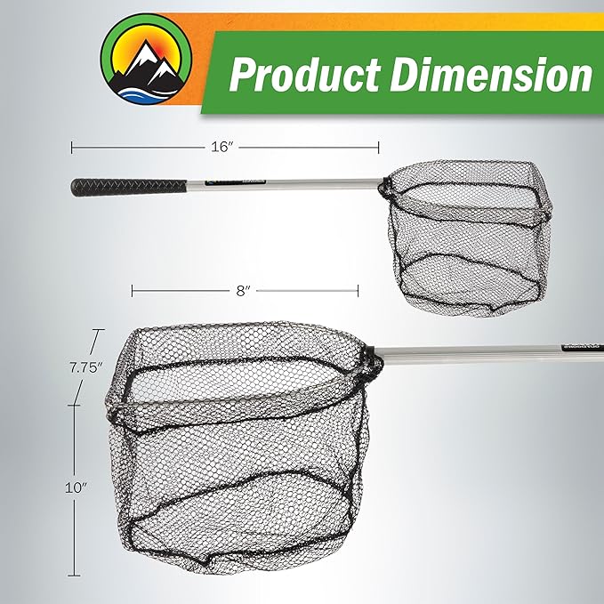 Fly Fishing Net with Handle - Soft Mesh Catch and Release Rubber Fly Fish Net with Lightweight Wood Frame and Safety Lanyard - Landing Bass and Trout Fishing Gear by Wakeman Outdoors
