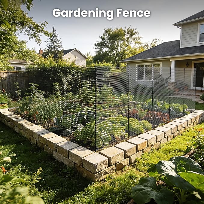 DoCred Plastic Fence with Stakes, 39.4in x 82ft Portable Poultry Fencing Net Mesh for Chickens & Dog, Temporary Gardening Fence Pet Barrier for Backyards, Vegetable Gardens, Lawn & Outdoor Decoration